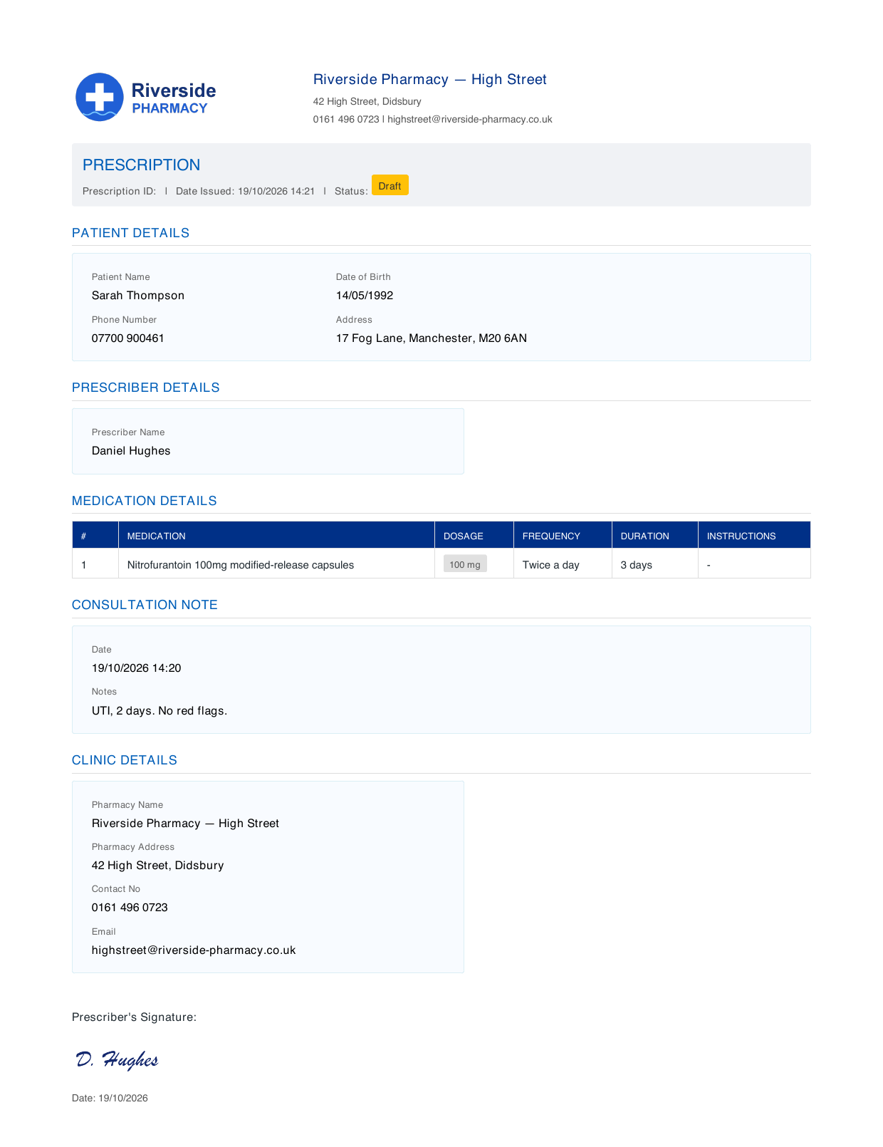 A prescription PDF from VaxiBook